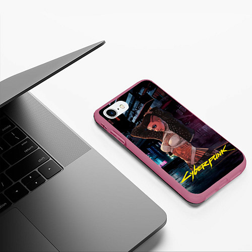 Чехол iPhone 7/8 матовый Girl Vi cyberpunk2077 / 3D-Малиновый – фото 3