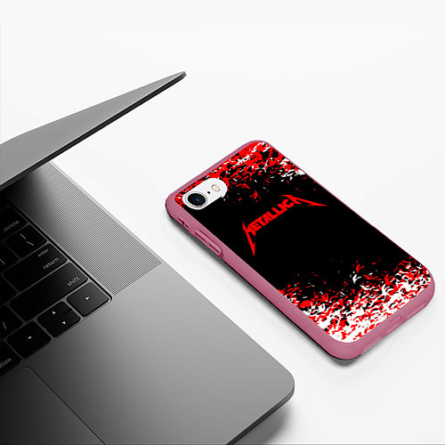Чехол iPhone 7/8 матовый Metallica текстура белая красная / 3D-Малиновый – фото 3