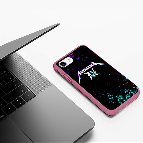 Чехол iPhone 7/8 матовый Metallica металлика neon / 3D-Малиновый – фото 3