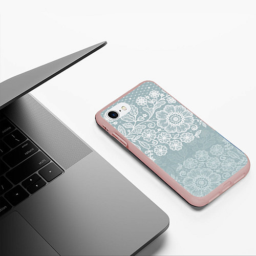 Чехол iPhone 7/8 матовый Свадебное кружево / 3D-Светло-розовый – фото 3