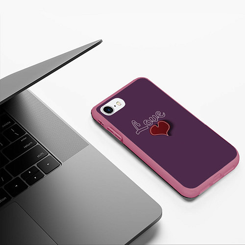 Чехол iPhone 7/8 матовый Heart and Love / 3D-Малиновый – фото 3