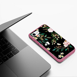 Чехол iPhone 7/8 матовый Цветы Полуночный Сад, цвет: 3D-малиновый — фото 2
