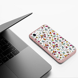 Чехол iPhone 7/8 матовый Птицы и цветы Разноцветный узор в дудл стиле, цвет: 3D-светло-розовый — фото 2