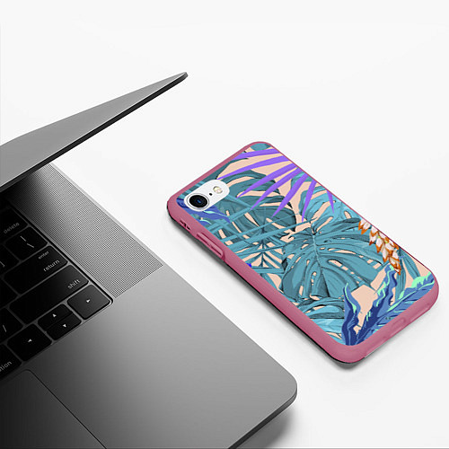 Чехол iPhone 7/8 матовый Цветы Цветущие Тропики / 3D-Малиновый – фото 3