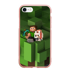 Чехол iPhone 7/8 матовый Minecraft Heroes Video game, цвет: 3D-светло-розовый