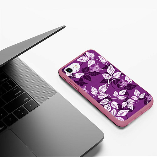 Чехол iPhone 7/8 матовый Фиолетовый вьюнок / 3D-Малиновый – фото 3