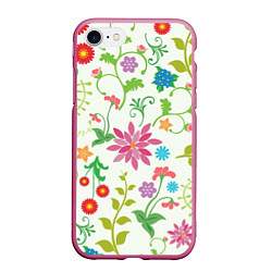 Чехол iPhone 7/8 матовый Поле полевых цветов, цвет: 3D-малиновый