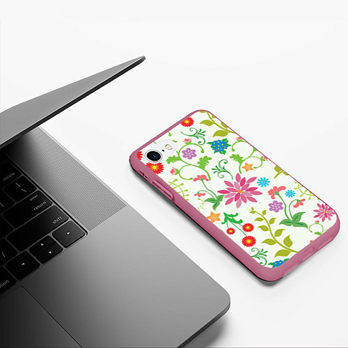 Чехол iPhone 7/8 матовый Поле полевых цветов / 3D-Малиновый – фото 3