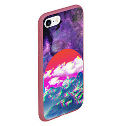 Чехол iPhone 7/8 матовый Закат красного солнца Импрессионизм Горы Neon, цвет: 3D-малиновый — фото 2