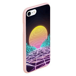 Чехол iPhone 7/8 матовый Vaporwave Закат солнца в горах Neon, цвет: 3D-светло-розовый — фото 2