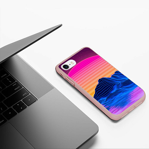 Чехол iPhone 7/8 матовый Vaporwave Mountains Психоделика Неон / 3D-Светло-розовый – фото 3