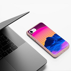 Чехол iPhone 7/8 матовый Vaporwave Mountains Психоделика Неон, цвет: 3D-светло-розовый — фото 2