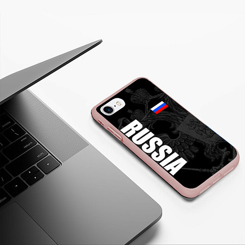 Чехол iPhone 7/8 матовый RUSSIA - BLACK EDITION / 3D-Светло-розовый – фото 3