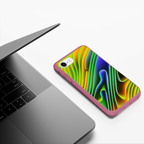 Чехол iPhone 7/8 матовый Цветные неоновые полосы Абстракция Color neon patt / 3D-Малиновый – фото 3