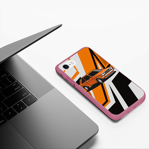 Чехол iPhone 7/8 матовый Оранжевая классика авто / 3D-Малиновый – фото 3