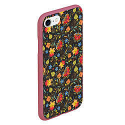 Чехол iPhone 7/8 матовый Хохломские цветочки, цвет: 3D-малиновый — фото 2