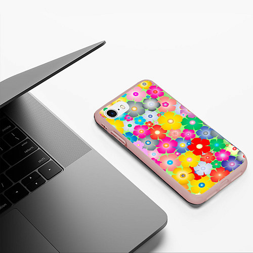 Чехол iPhone 7/8 матовый Цветочки фон / 3D-Светло-розовый – фото 3