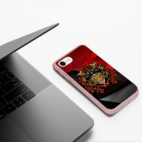 Чехол iPhone 7/8 матовый Тигр - самурай / 3D-Светло-розовый – фото 3