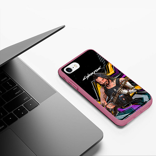 Чехол iPhone 7/8 матовый Johnny гитарист cyberpunk2077 / 3D-Малиновый – фото 3