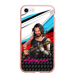 Чехол iPhone 7/8 матовый Cyberpunk2077 Johnny с гитарой, цвет: 3D-светло-розовый