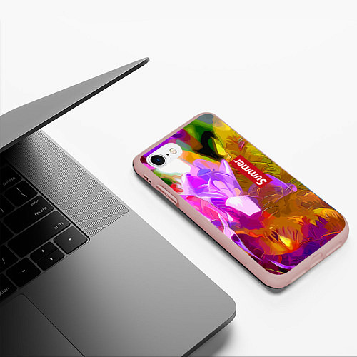 Чехол iPhone 7/8 матовый Красочный цветочный узор Лето Colorful Floral Patt / 3D-Светло-розовый – фото 3