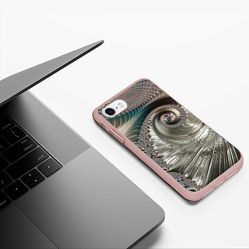 Чехол iPhone 7/8 матовый Fractal pattern Spiral Серебристый фрактал спираль / 3D-Светло-розовый – фото 3