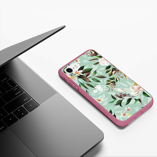 Чехол iPhone 7/8 матовый Цветы Мятный Сад / 3D-Малиновый – фото 3