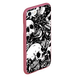 Чехол iPhone 7/8 матовый Черепа и розы на черном фоне, цвет: 3D-малиновый — фото 2
