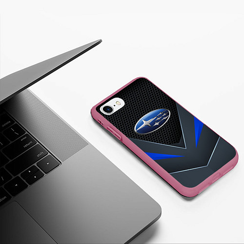 Чехол iPhone 7/8 матовый Спортивная броня Subaru / 3D-Малиновый – фото 3