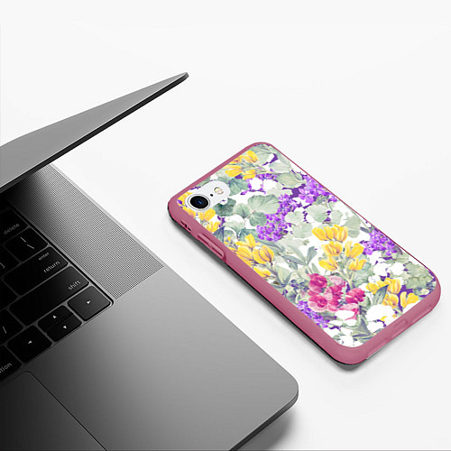 Чехол iPhone 7/8 матовый Цветы Красочный Луговой Узор / 3D-Малиновый – фото 3