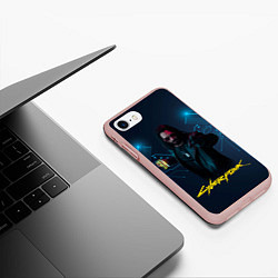 Чехол iPhone 7/8 матовый Johnny Cyberpunk2077, цвет: 3D-светло-розовый — фото 2