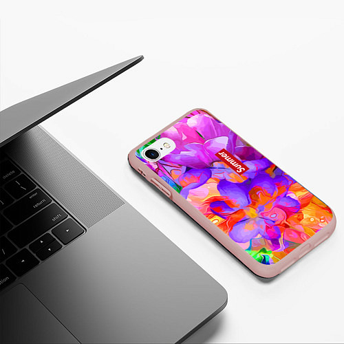 Чехол iPhone 7/8 матовый Красочный цветочный паттерн Лето Colorful Floral P / 3D-Светло-розовый – фото 3