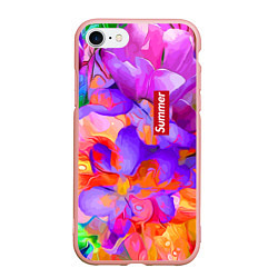 Чехол iPhone 7/8 матовый Красочный цветочный паттерн Лето Colorful Floral P, цвет: 3D-светло-розовый