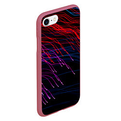 Чехол iPhone 7/8 матовый Цветные неоновые линии на чёрном фоне Colored neon, цвет: 3D-малиновый — фото 2