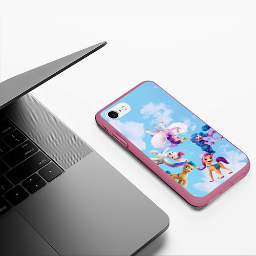 Чехол iPhone 7/8 матовый My Little Pony летают в облаках / 3D-Малиновый – фото 3