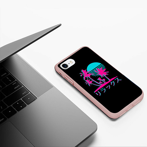 Чехол iPhone 7/8 матовый Неоновые пальмы Иероглифы Neon Palm Tree / 3D-Светло-розовый – фото 3