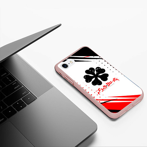 Чехол iPhone 7/8 матовый Чёрный клевер черная красная текстура / 3D-Светло-розовый – фото 3