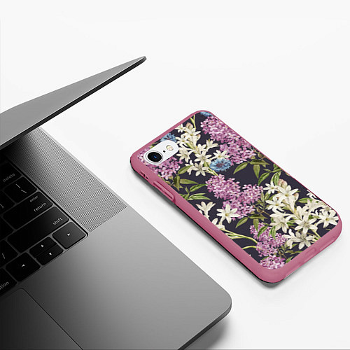 Чехол iPhone 7/8 матовый Цветы Розово-Сиреневые / 3D-Малиновый – фото 3