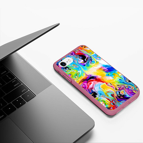 Чехол iPhone 7/8 матовый Неоновые всплески красок Лето Neon splashes of col / 3D-Малиновый – фото 3