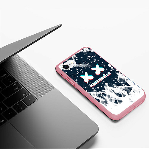 Чехол iPhone 7/8 матовый Marshmello белый огонь / 3D-Баблгам – фото 3