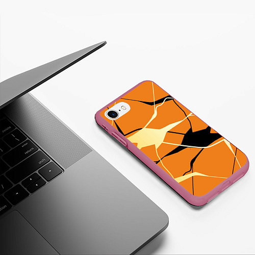 Чехол iPhone 7/8 матовый Абстрактные полосы на оранжевом фоне / 3D-Малиновый – фото 3