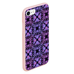 Чехол iPhone 7/8 матовый Розово-фиолетовый цветочный орнамент на черном, цвет: 3D-светло-розовый — фото 2