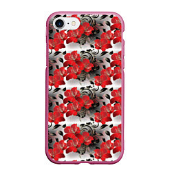 Чехол iPhone 7/8 матовый Красные абстрактные цветы, цвет: 3D-малиновый