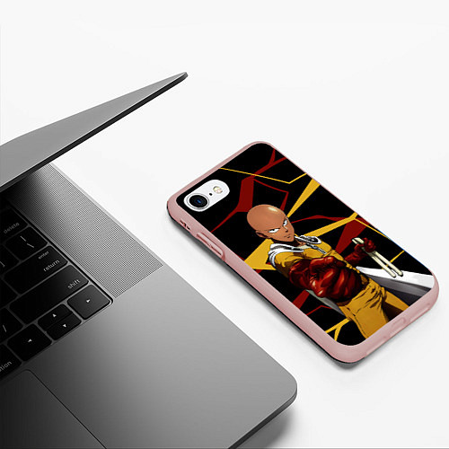 Чехол iPhone 7/8 матовый One Punch Man - Сайтама-аниме / 3D-Светло-розовый – фото 3