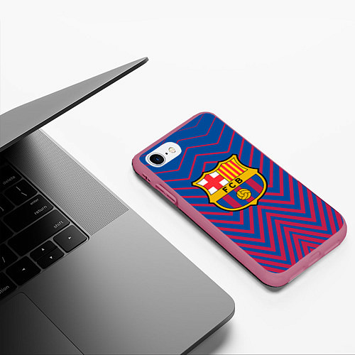 Чехол iPhone 7/8 матовый FC BARCELONA зигзаги / 3D-Малиновый – фото 3