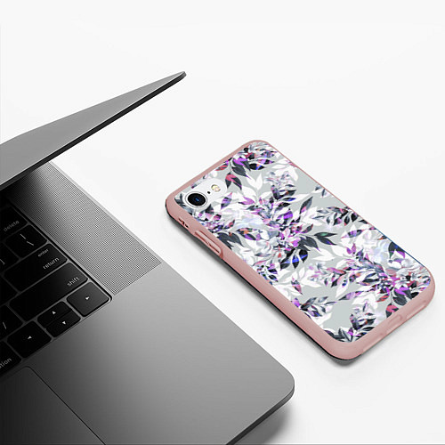 Чехол iPhone 7/8 матовый Цветы Серый Букет / 3D-Светло-розовый – фото 3