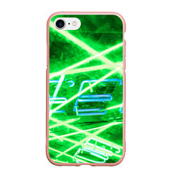Чехол iPhone 7/8 матовый Неоновые лучи и буквы - Зелёный