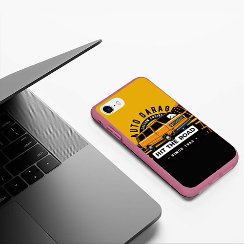 Чехол iPhone 7/8 матовый AUTO GARAGE HIT THE ROAD / 3D-Малиновый – фото 3