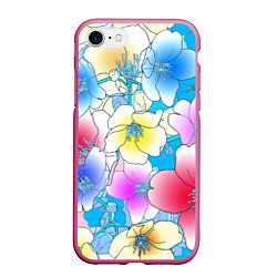 Чехол iPhone 7/8 матовый Летний цветочный паттерн Fashion trend 2025, цвет: 3D-малиновый