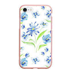 Чехол iPhone 7/8 матовый Цветы Синие Нарисованные Карандашами